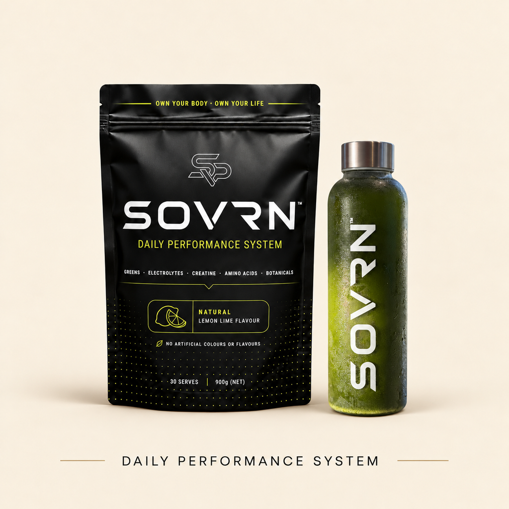 SOVRN Daily Performance System pouch with a mixed bottle